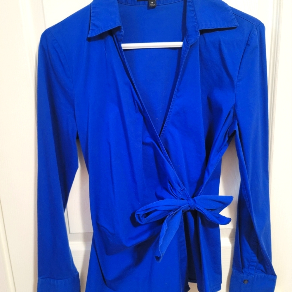 Blue wrap blouse